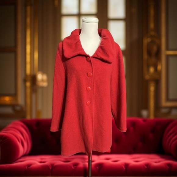 Alfani Red Wool Jacket- Red Wool Coat / round neck button down Size Large - Picture 5 of 12